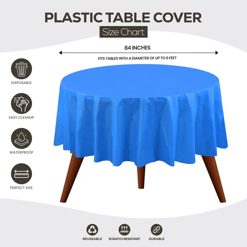 Utopia Kitchen Plastic Table Cloth Disposable (12 Pack - 84 Inch) Blue Round Tablecloth Waterproof Stain Resistant Party Table Cover