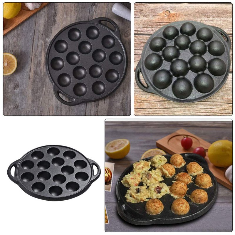 Cabilock Mini Cake Pans Cast Iron Snail Escargot Plate 15 Compartment Holes Black Pancake Mold