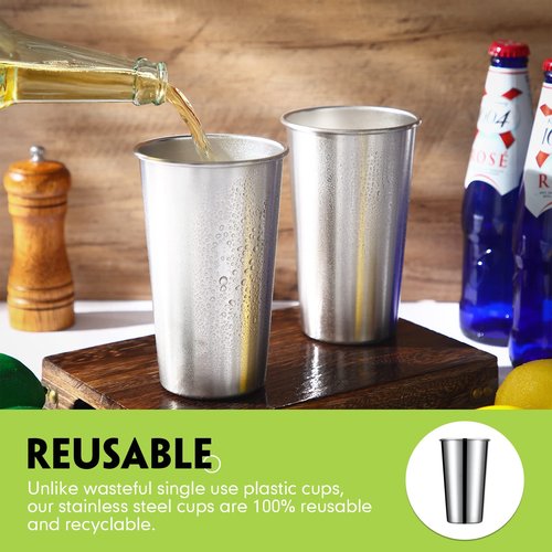 Mimorou 20 Pcs 24 oz Stainless Steel Pint Cups Metal Drinking Cups Stackable Water Tumbler Unbreakable Shatterproof Drinking Glasses for Bar Home Restaurant