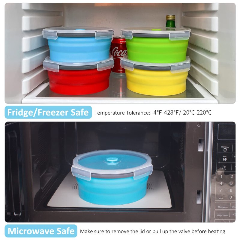 Collapsible Food Storage Containers with Airtight Lid, 40.5 oz, Kitchen Stacking Silicone Collapsible Meal Prep Container Set for Leftover, Microwave Freezer Dishwasher Safe, 4 Colors Round, Set of 4