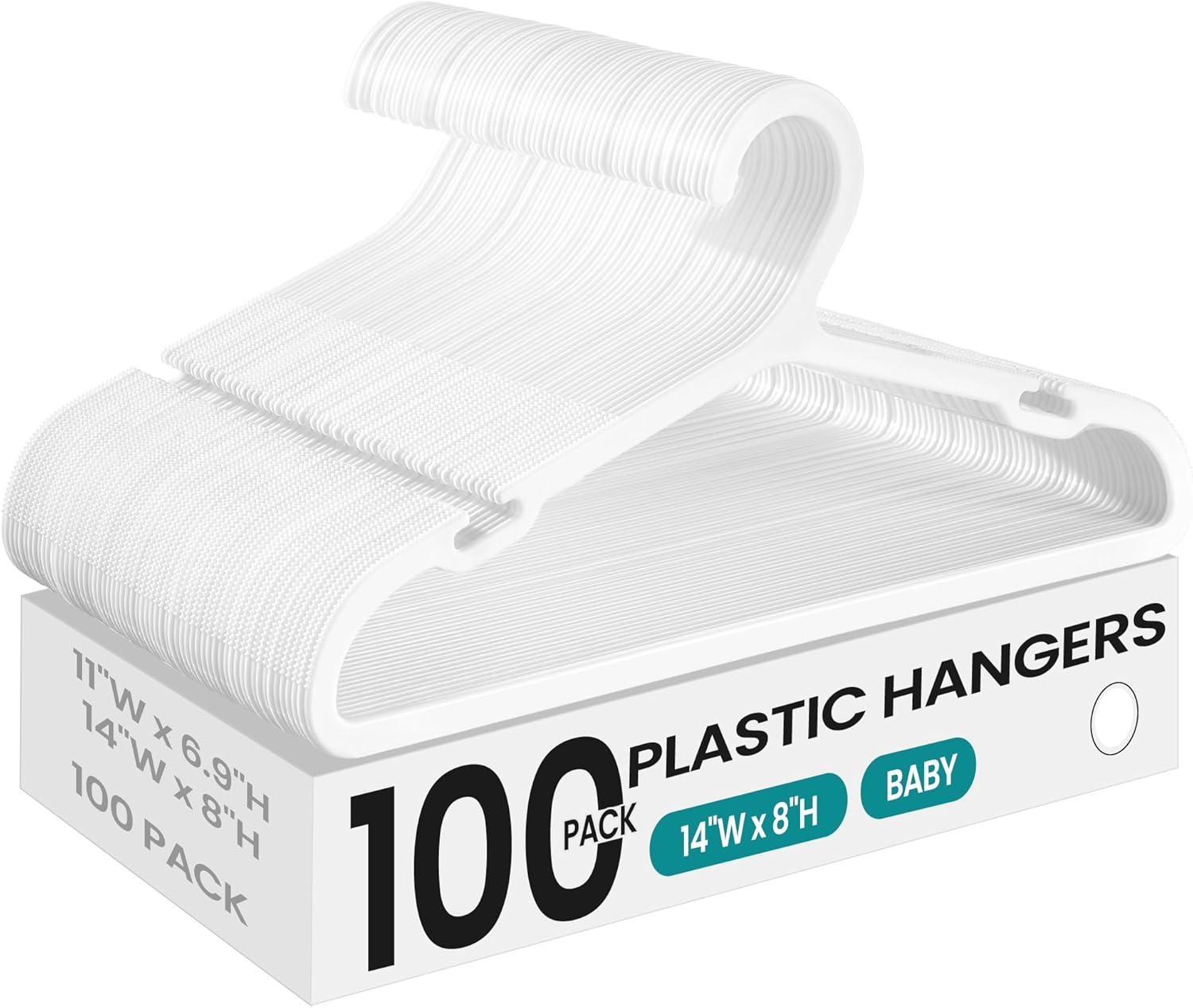 SONGMICS Kids Hangers - 100 Pack Plastic Baby Hangers for Closet | Non-Slip, Space-Saving, Cloud White, 14 x 7 Inches