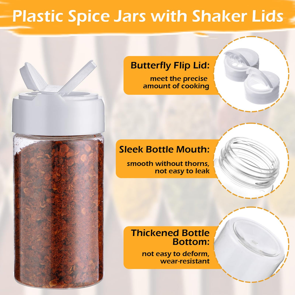 Mimorou 40 Pack Plastic Spice Jar with Shaker Lids Seasoning Containers 3.5 oz Plastic Spice Container with Lids Seasoning Jars for Kitchen Storing Powder (White)