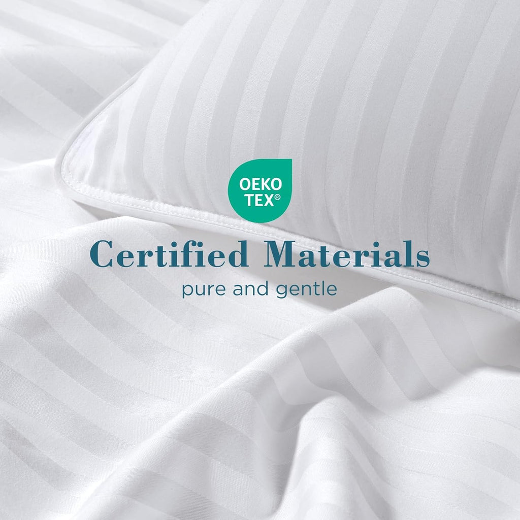 Viewstar Queen Size Bed Pillows - Soft Down Alternative for Back, Stomach & Side Sleepers | Hotel Collection, Striped White, Set of 2