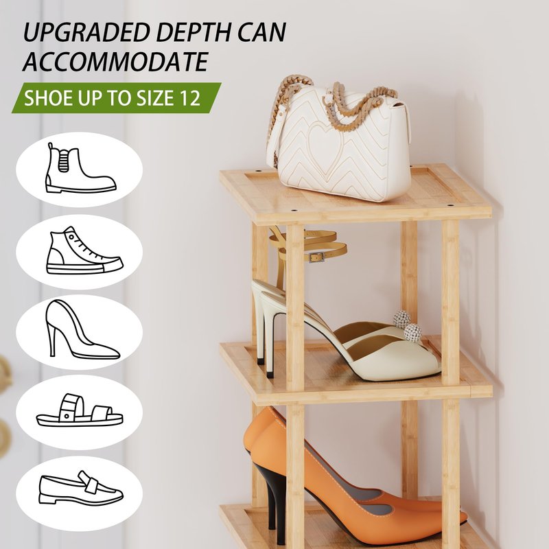 Vertical Tall Shoe Rack Organizer for Entryway -12 Tier Free Standing Slim Narrow Bamboo Wood Corner Stackable Shoe Boots Storage Stand Small Spaces for Closet Garage Cloakroom Living Room (Nature)