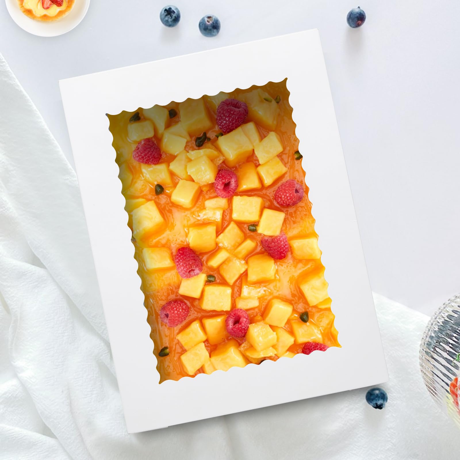 Mcfleet 10pcs 14x10x4 Cake Boxes with Window Rectangle Quarter Sheet Bakery Boxes for Pastry Baking Cake, Cupcakes, Donuts, Cookies, Pie Treat Packaging White Large