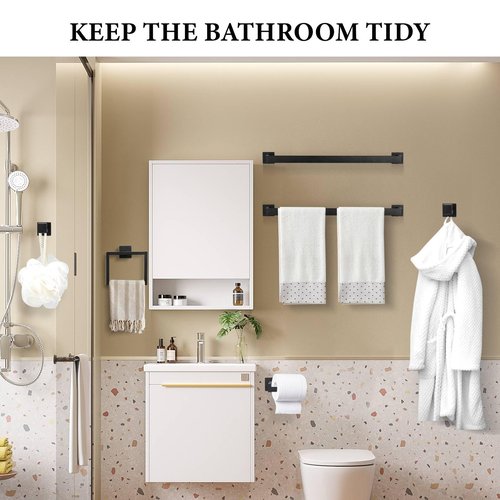 10-Piece Matte Black Bathroom Hardware Set,Towel Bar Set for Bathroom Include 23.6 inch Towel Bar,Towel Ring,Toilet Paper Holder Towel Hooks,Stainless Steel Wall Mounted