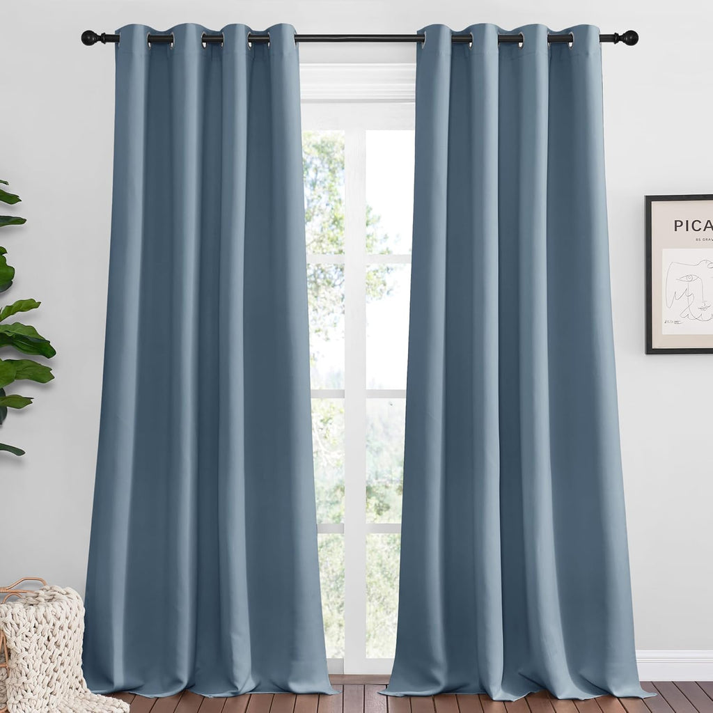 NICETOWN Smoky Blue Blackout Curtains - Thermal Insulated 120-Inch Drapes for Large Windows | 2 Panels, 55" Wide