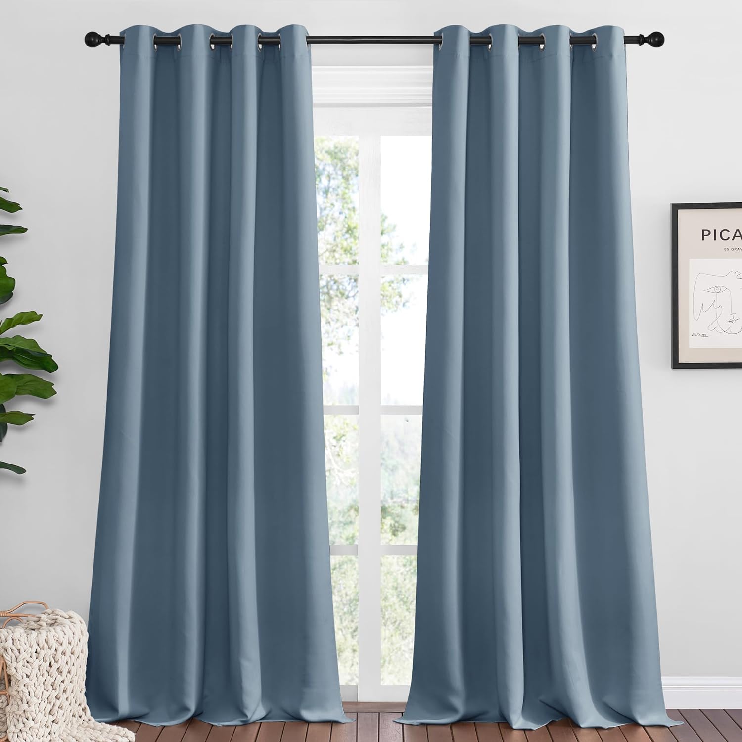NICETOWN Smoky Blue Blackout Curtains - Thermal Insulated 120-Inch Drapes for Large Windows | 2 Panels, 55" Wide