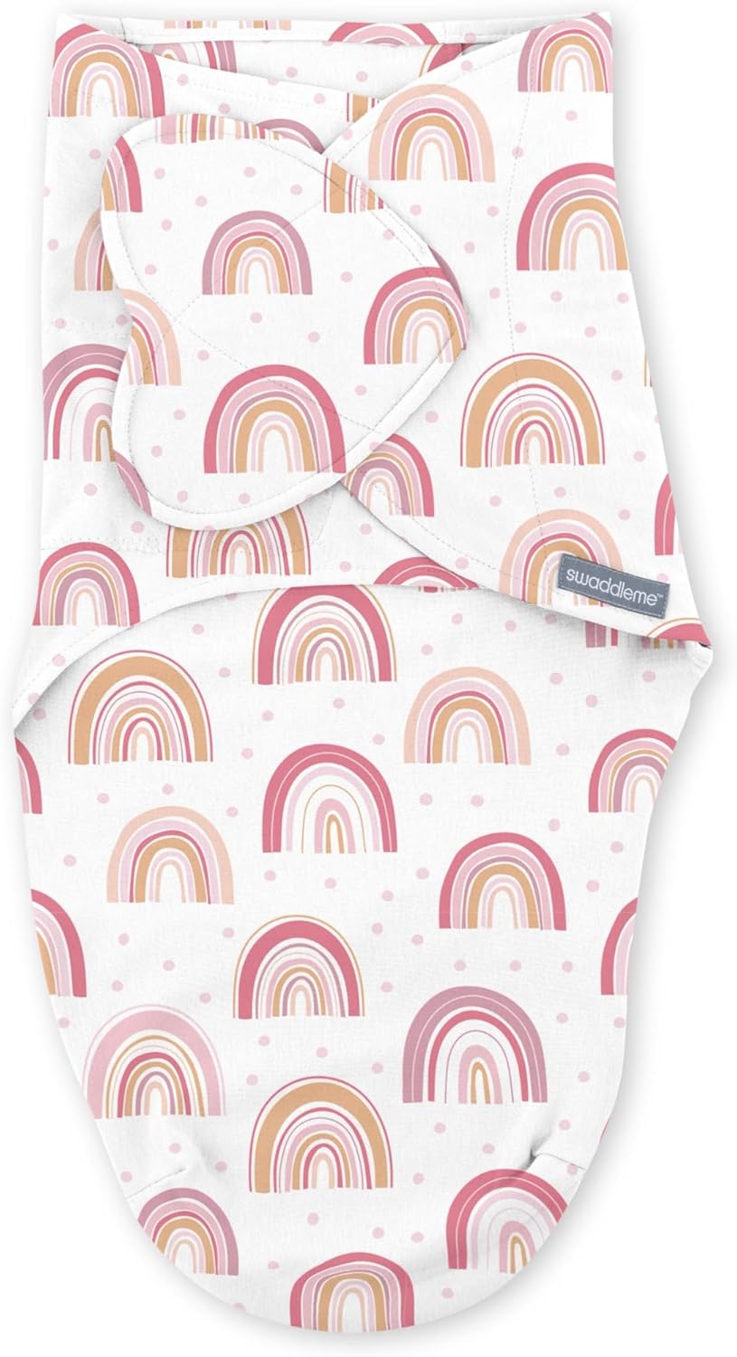 SwaddleMe by Ingenuity Baby Swaddle - 100% Cotton, 1.0 TOG, Pocket Fold Design, 3-Pack | Improves Sleep, 0-3 Months - Rainbow