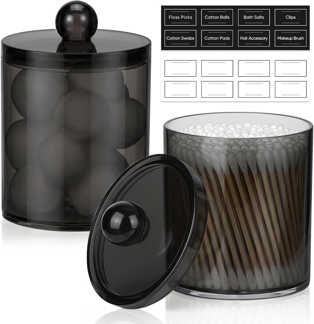Skiennix Acrylic Qtip Holder Dispenser - Clear Canister Set for Cotton Swabs & Makeup Storage | 2 Pack