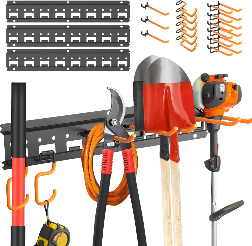 Skiennix Garden Tool Organizer Wall Mount - Heavy-Duty Storage Rack with Adjustable Hooks | 48-Inch, Black