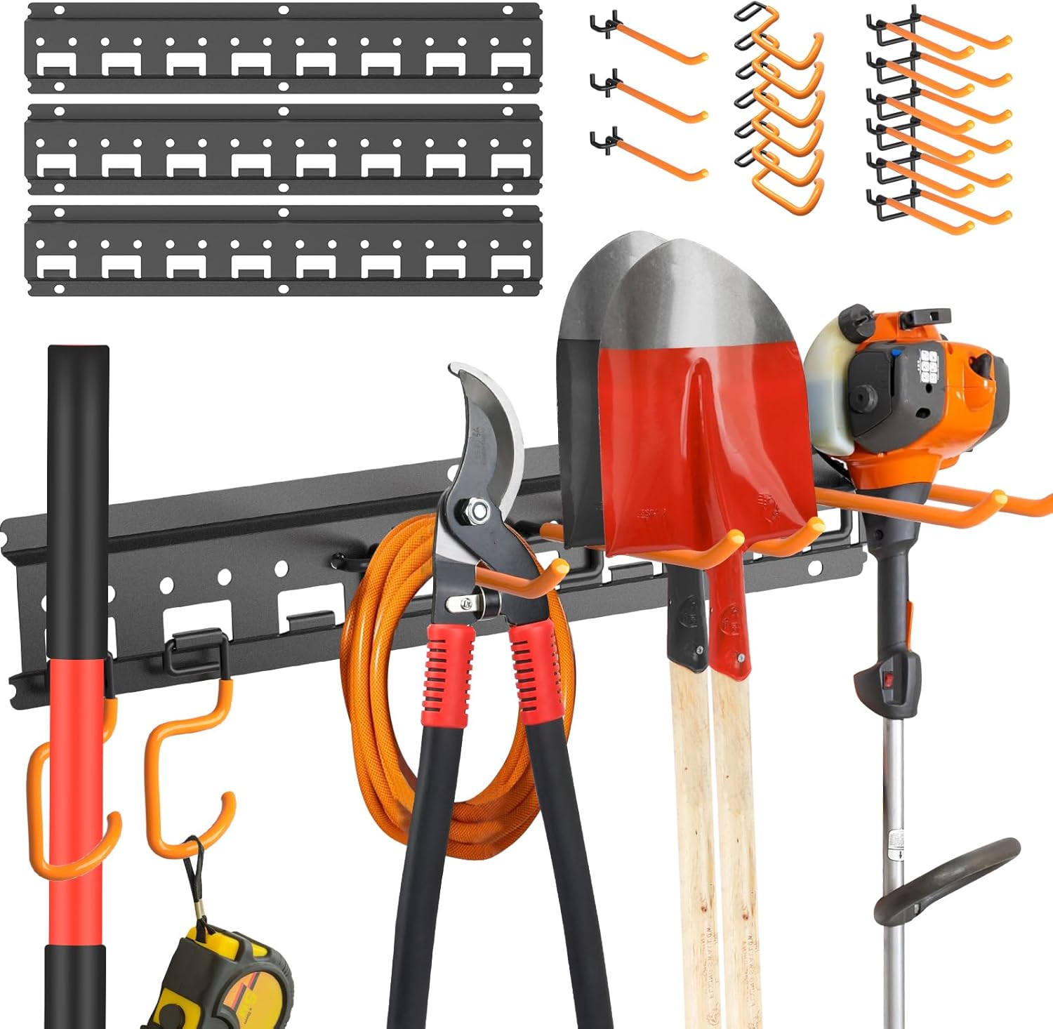 Skiennix Garden Tool Organizer Wall Mount - Heavy-Duty Storage Rack with Adjustable Hooks | 48-Inch, Black
