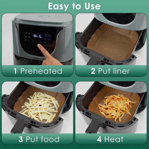 Air Fryer Paper Liners - 50 PCS Disposable Non-Stick Baking Liners | 8" Square for 5-8 QT Air Fryers