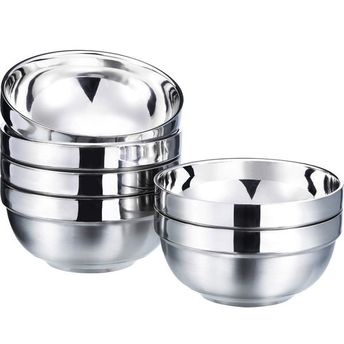 6 Pack Stainless Steel Bowls for Kids and Adults Stainless Steel Cereal Bowls Double-walled Insulated Bowl Metal Snack Bowl (18 Oz)