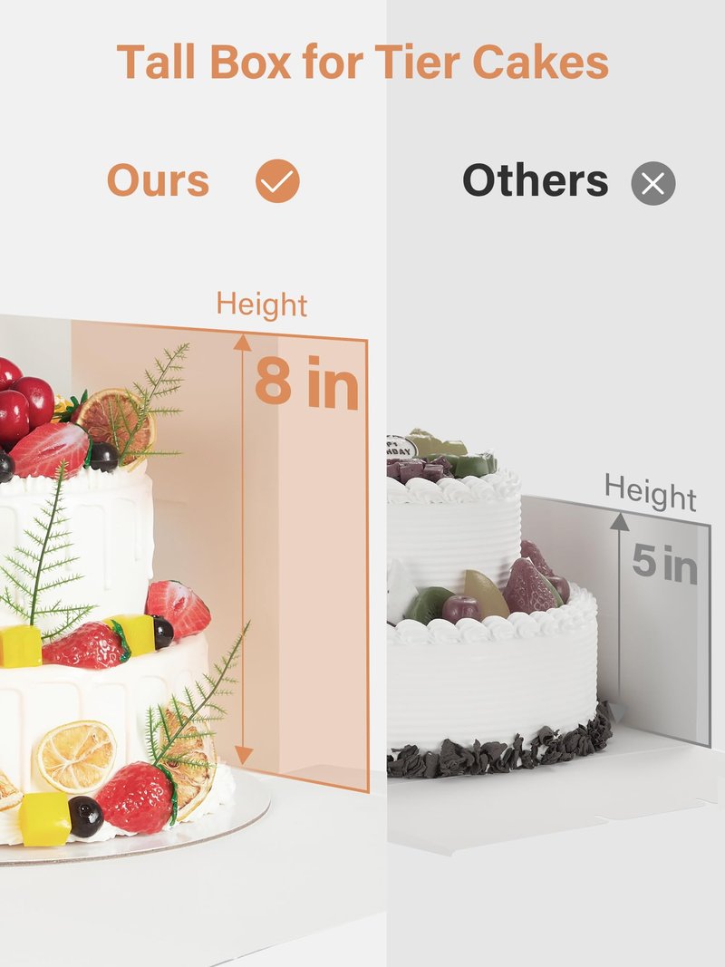 Kootek 15 Sets Cake Boxes with Cake Boards, 10x10x8 Inch White Tall Cardboard Containers for Multi-Layer Desserts, Perfect for Decorating, Mother's Day & Bakery Use
