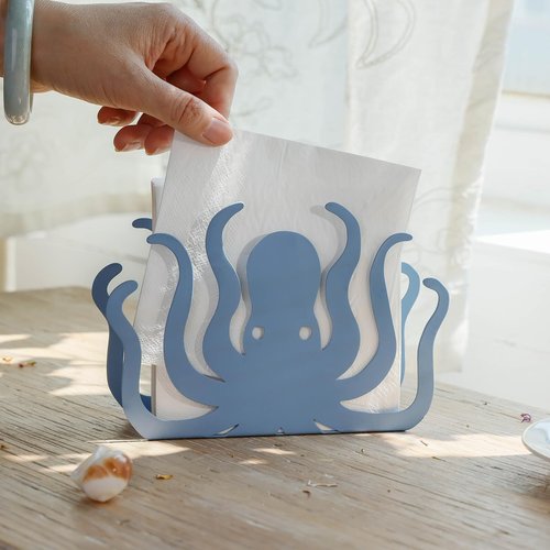 NIKKY HOME Napkin Holder for Tables, Octopus Iron Napkin Dispenser for Kitchen, Blue Freestanding Napkin Holders for Farmhouse Restaurants Home Party Decor