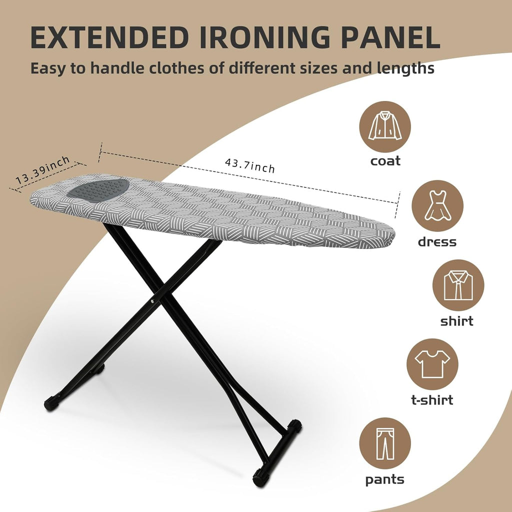 Regine Switzerland Adjustable Height Folding Ironing Board - Heat-Resistant Cover, Compact Design (Grey)