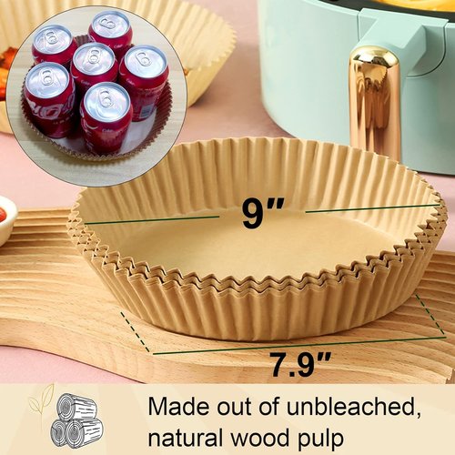 Gourmia Air Fryer Disposable Paper Liners - 200 Pcs, 9 Inch Round Parchment for 4/5/6 Qt Fryers | Oven & Microwave Safe