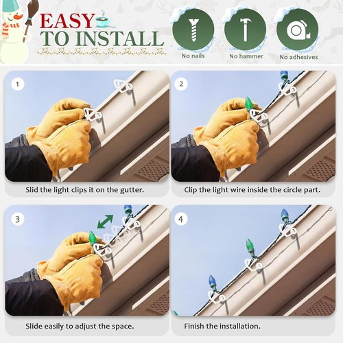 MEILIDY Christmas Light Clips - Weatherproof Plastic Gutter Clips for Outdoor Holiday Lights | 100 Pcs Clear