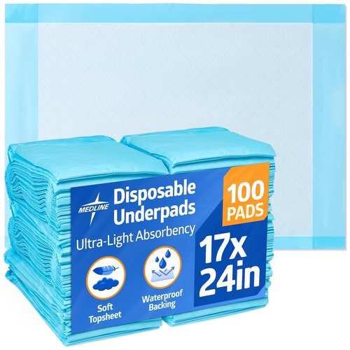 Medline Light Absorbency Underpad - Disposable Chucks for Bed & Furniture Protection | 17" x 24", 100 Count