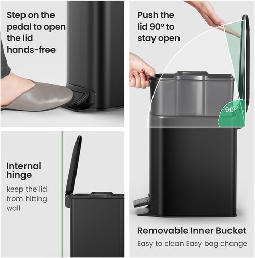 Cesun Toilet Brush Set - Stylish Holder & 1.6 Gallon Trash Can for Bathroom Organization
