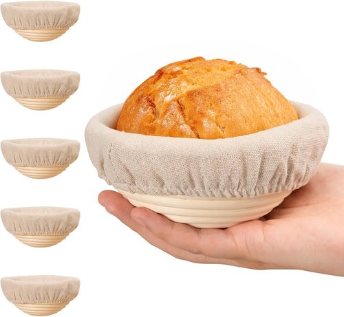 Kikcoin 5-Inch Banneton Bread Proofing Basket Set of 6 | Perfect for Mini Sourdough Baking