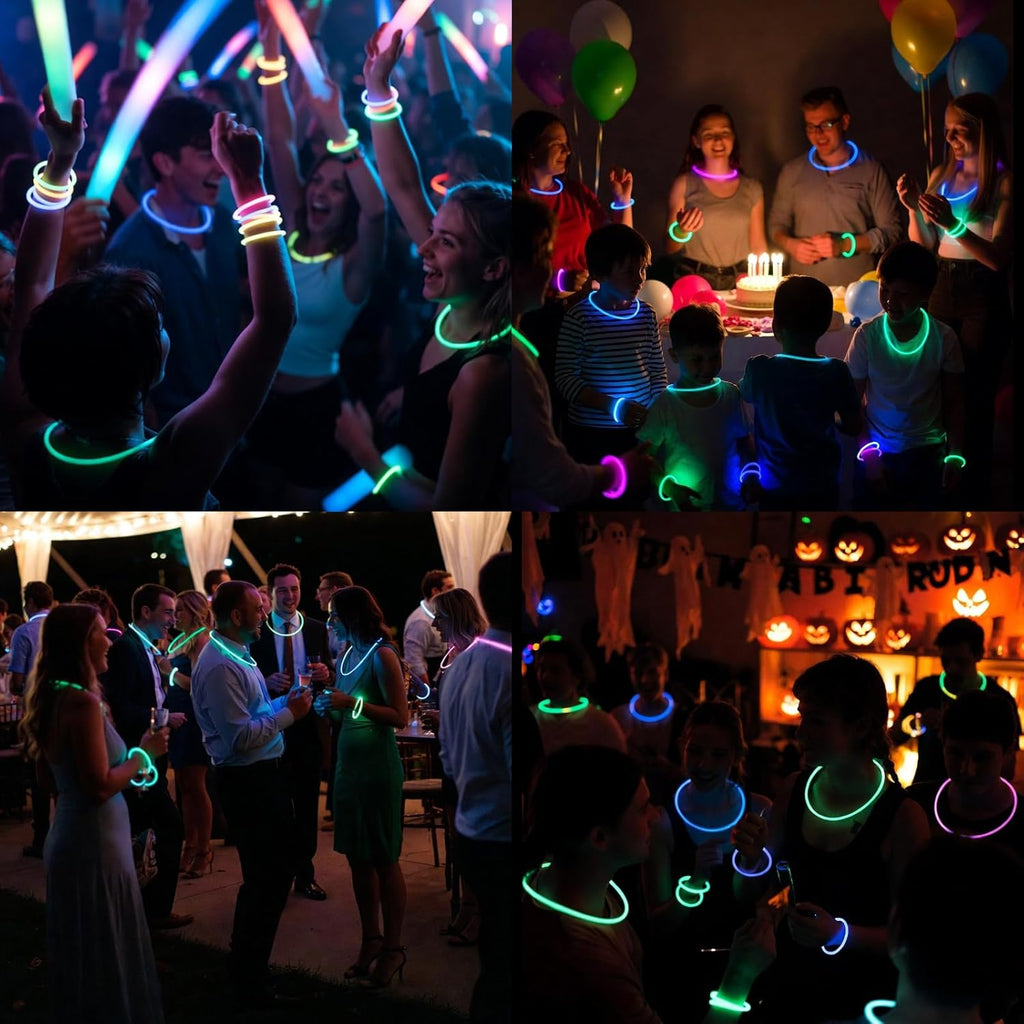 Skiennix 100PCS Glow Sticks - Bulk Party Pack for Halloween & Camping | 8” Glow Bracelets with Connectors