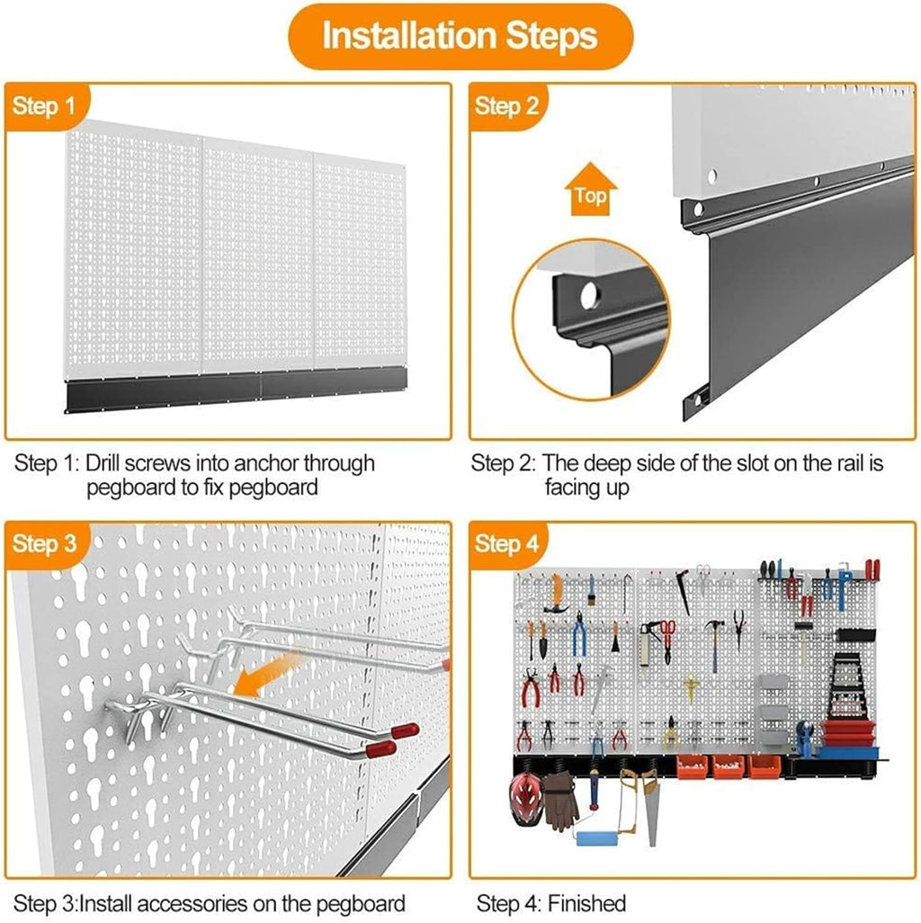TORACK 109 PCS Pegboard Wall Organizer - 4 ft. Metal Tool Storage Kit with Hooks & Bins