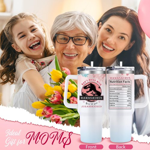 Aokonby Mom Gifts From Daughter Birthday Gifts for Mom From Son - 40 Oz Dinosaur Travel Cup Gift Set Chirstmas Mothers Day Presents For Moms - Don't Mess With Mama White Tumbler with Lid Straw