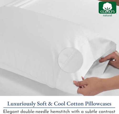 Heirloom 800 Thread Count 100% Cotton Sateen Pillowcases - Soft, Smooth & Thick | 2 White Standard Size