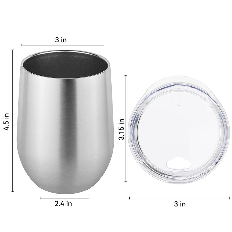 DOMICARE Stainless Steel Wine Tumbler Bulk with Lid, Personalized Insulated Tumblers Set, 12oz Travel Coffee Cups Pack of 16, Stainless steel