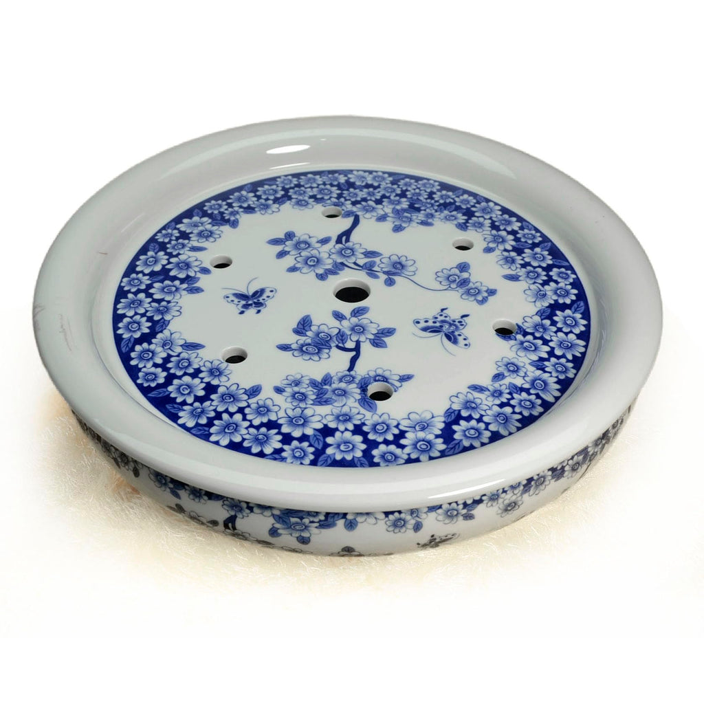 Porcelain Tea Tray, Double-Layer Ceramic Tray Round for Tea Coffee Serving Table (Fish)