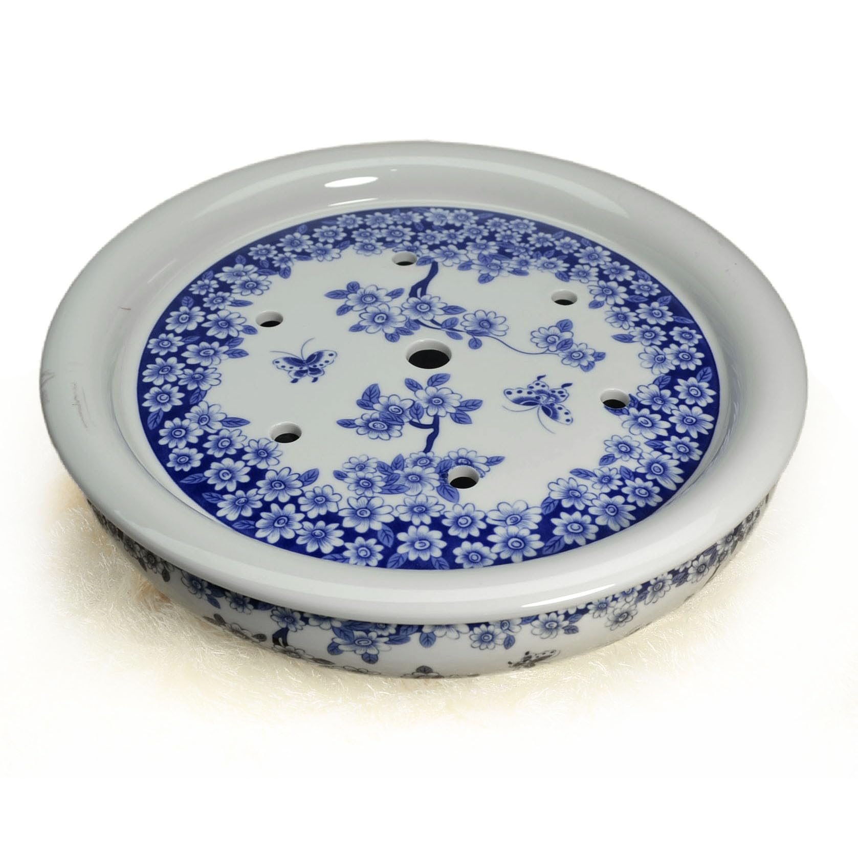Porcelain Tea Tray, Double-Layer Ceramic Tray Round for Tea Coffee Serving Table (Fish)