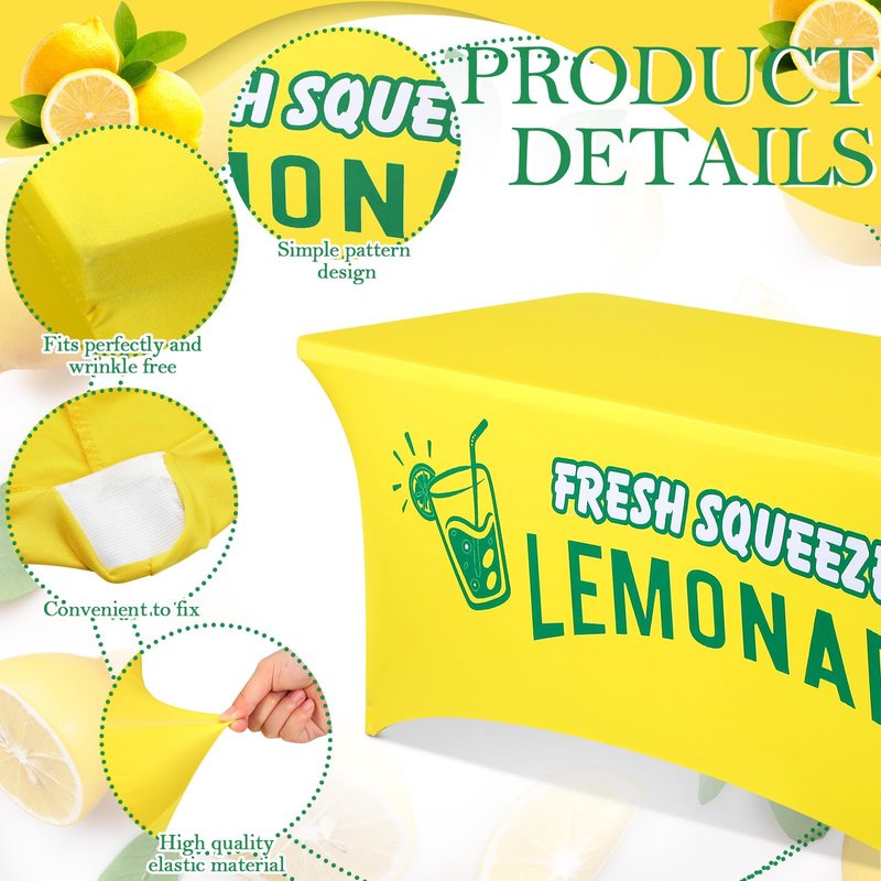 Oudain Lemonade Stand Supplies Tablecloth Stretch Spandex Table Cover Lemonade Vendor Tablecloth for Standard Folding Tables Summer Gathering Beach Picnic Lemon Birthday Party Decor (Yellow,6ft)