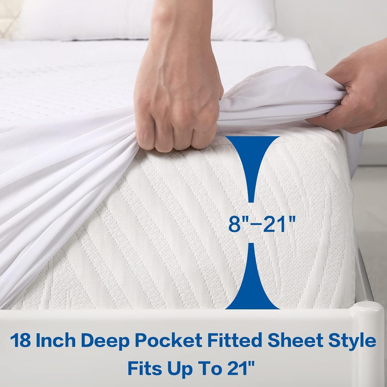 Skiennix Premium Waterproof Mattress Protector - Breathable 4D Air Cooling Queen Size Cover (White)