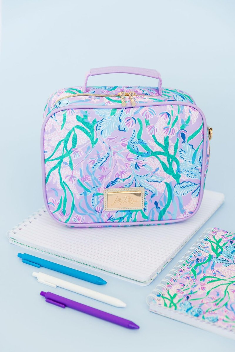 Lilly Pulitzer Insulated Lunch Box for Women, Cute Lunch Cooler Bag with Adjustable/Removable Shoulder Strap, Secret Escape