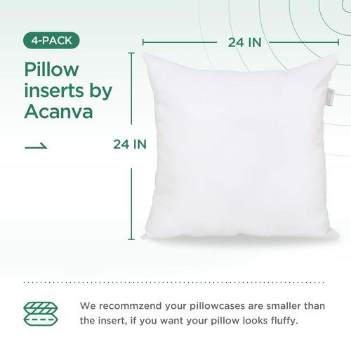 Acanva Decorative Square Throw Pillow Inserts for Sofa Bed Couch & Chairs, 24x24(4 Count), White