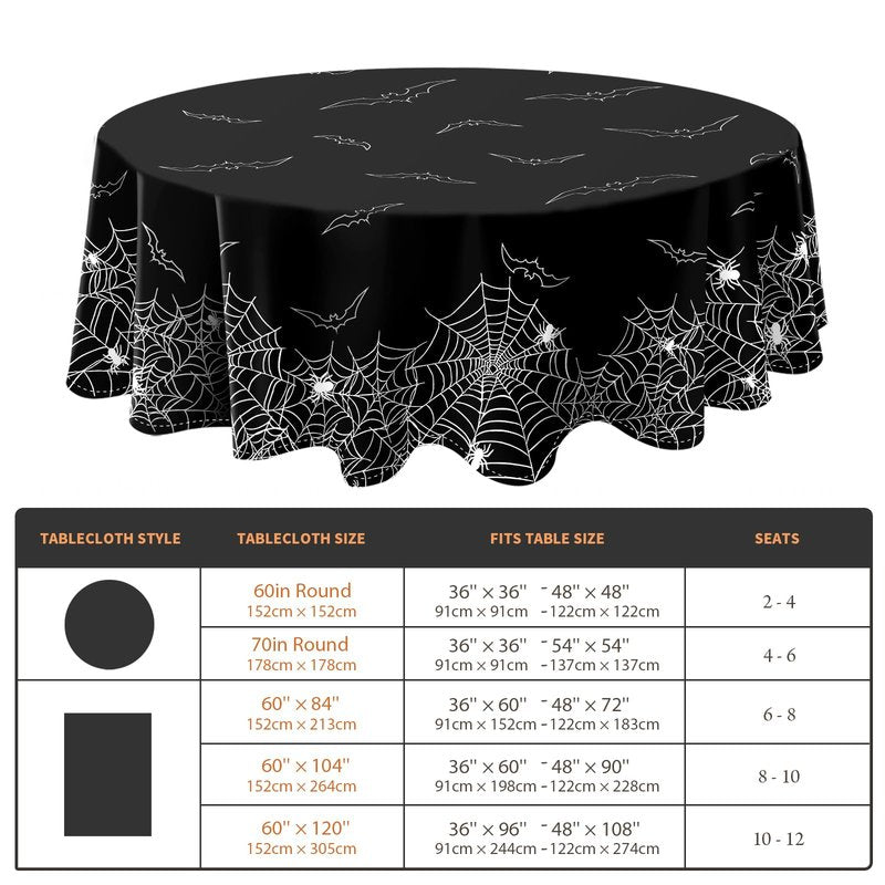 QIALETS Halloween Tablecloth Round 70 inch Black Spider Web Hollow Bat Cobweb Table Covers for Outdoor Indoor Party Decorations