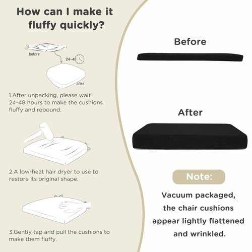 AddGrace Square Chair Cushions for Dining Chairs 4 Pack Non Slip Seat Cushions for Kitchen Chairs Indoor Thick Dining Room Chair Pads with Ties and Removable Cover 16'' x 16'' x 2'' (4, Black)
