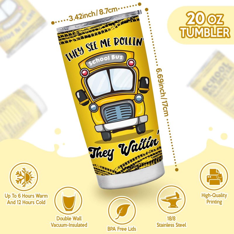 Bus Driver Appreciation Gifts - Stainless Steel Insulated 20OZ Tumbler Mug with Lid for Men, Women & Retired Drivers - Back to School Gift for Kids