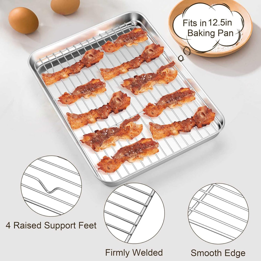 TeamFar Stainless Steel Baking Sheet Set - 12.5-Inch Cookie Pans with Cooling Racks & Silicone Mats | Non-Toxic, Easy Clean