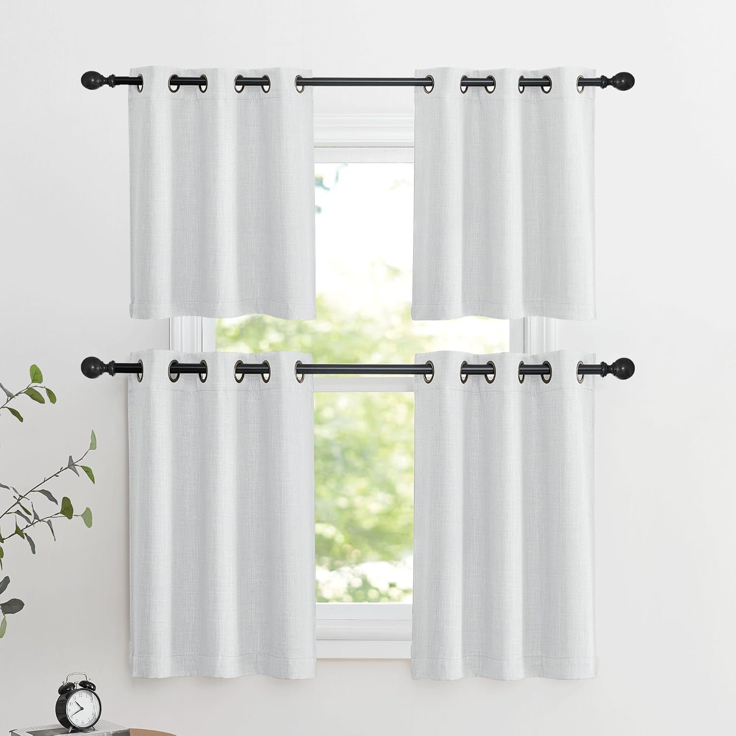 NICETOWN Blackout Small Curtains - Thermal Insulated Grommet Valances for Kitchen | 34" Wide x 30" Long, Greyish White