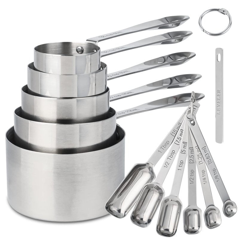 Nstezrne Stainless Steel Measuring Cups and Spoons Set of 12, 5 Dry Measuring Cups and 6 Measuring Spoons With Leveler for Kitchen