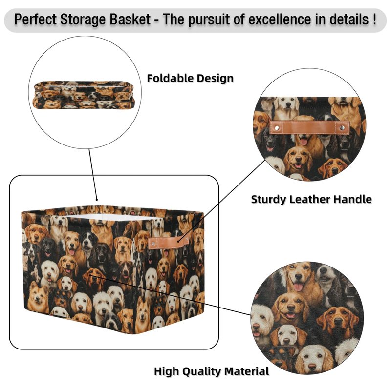 RPWOBBYQ Cute Dogs Puppy Storage Boxes Theme Storage Nursery Baskets with Handle Closet Collapsible Organizer Shelf Bins for Book Cloth 15 X 11 X 9.5 IN