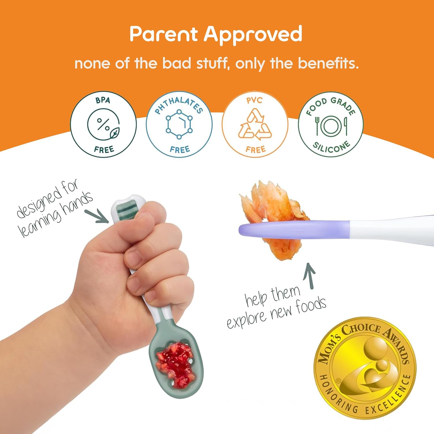 NumNum Baby Spoons Set - GOOtensils for Self-Feeding | Silicone, BPA-Free, 2 Pack in Gray/Green for 6+ Months