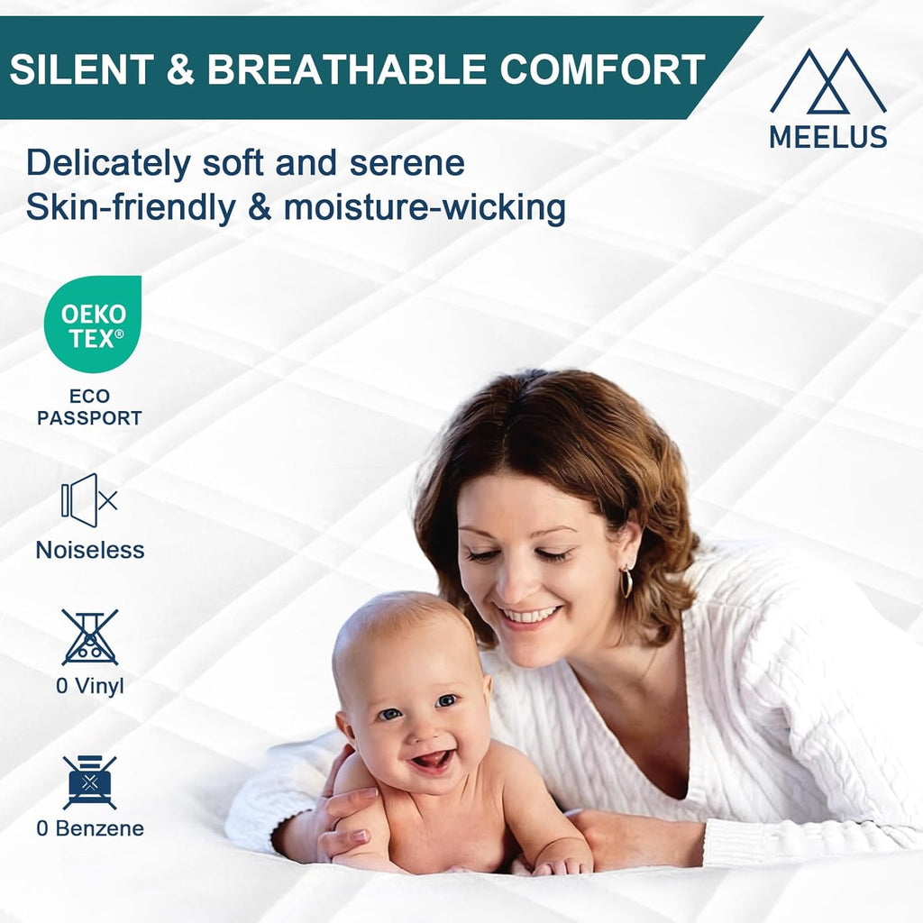 Skiennix Waterproof Mattress Protector - Soft Noiseless Queen Size Cover with Deep Pocket | Washable & Cool Sleep