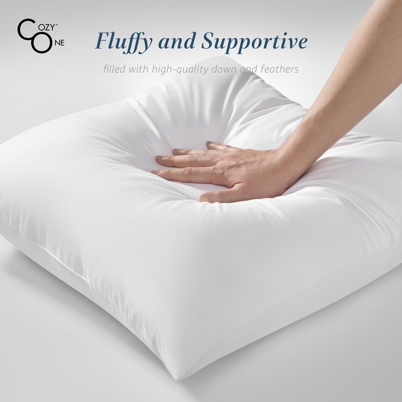 COZY ONE 24x24 Feather and Down Pillow Inserts Set of 2 - Fluffy and Big Décor Pillow with Premium Cotton Cover (24x24 inch, White, Set of 2)