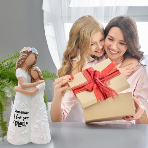 Mother Daughter Figurine, Statue - Mothers Day Figurines for Mom Daughter - I Love You Mom Gifts for Mothers Day, Valentine, Christmas - Mother and Daughter Embracing Hand-Painted Resin Sculpture 5.7"