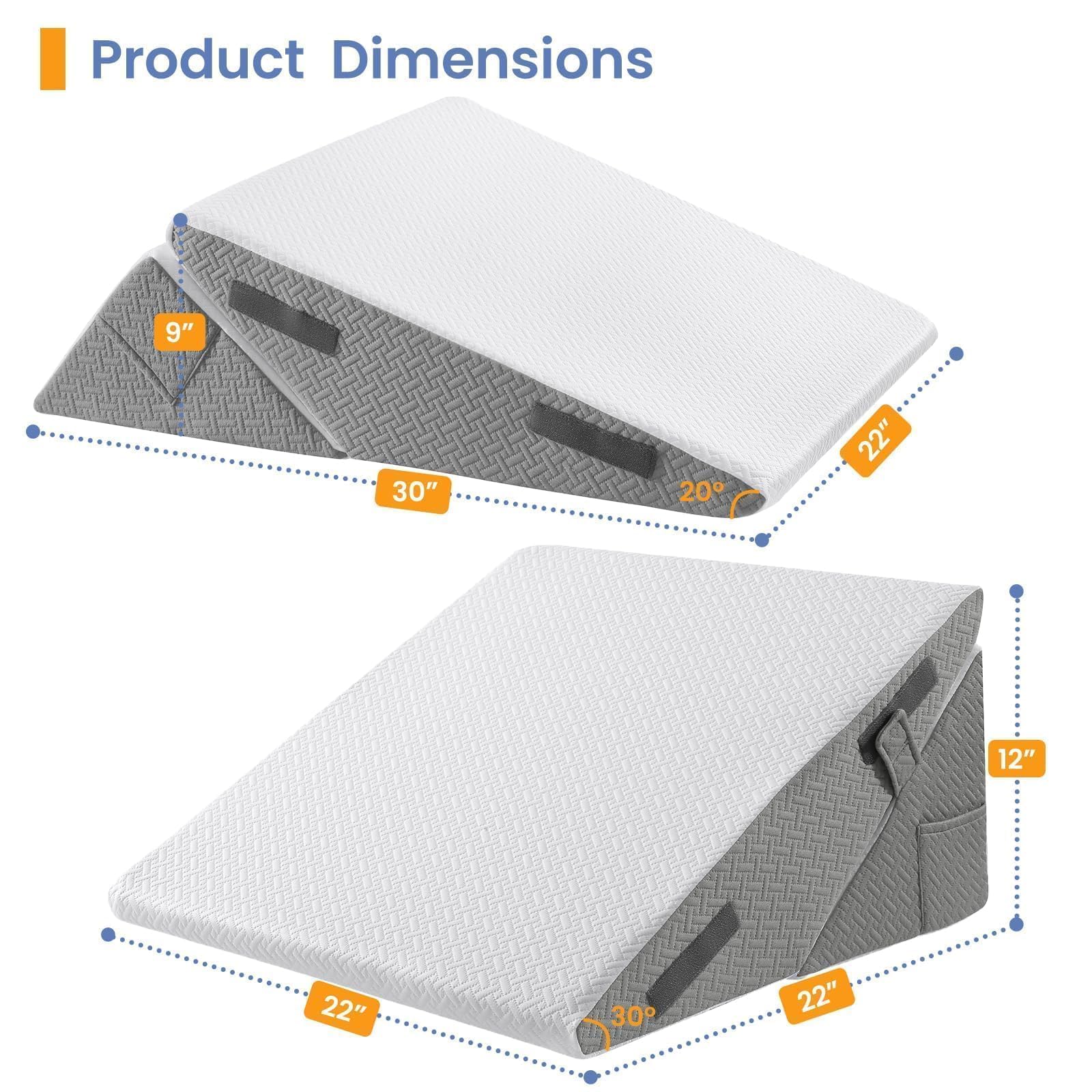 Sasttie Wedge Pillow Set for After Surgery, 2PCS Adjustable Bed Wedge Pillow Headboard with Memory Foam Neck Cushion – for Acid Reflux, Sleeping, Neck & Back Support, Dark Grey & White