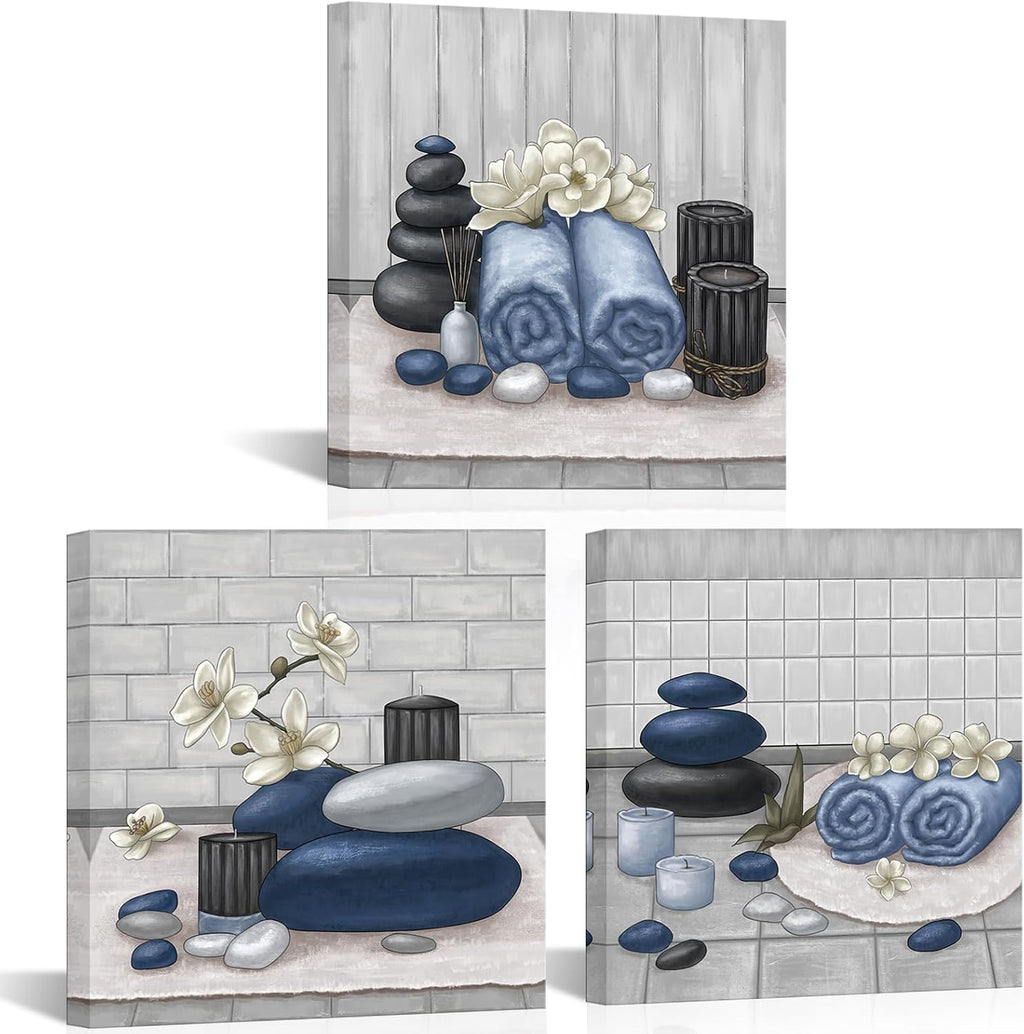 RnnJoile Spa Canvas Wall Art - Zen Stone Orchid Still Life Painting | Framed 12"x12" for Bathroom Decor